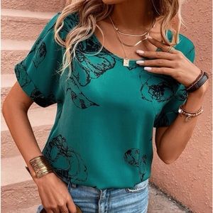 SHEIN Green Floral Blouse